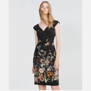 Zara Black Floral Sleeveless Fitted Mini Dress